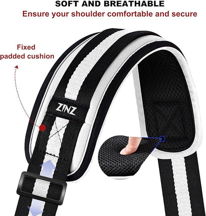 ZINMARK Shoulder Strap 59 inch, Extra-Thick Fixed Cushion Pad and Dual Clasps Universal Replacement Strap for Bags, Camera, Crossbody，Lawn mower -Black White Black Stripe