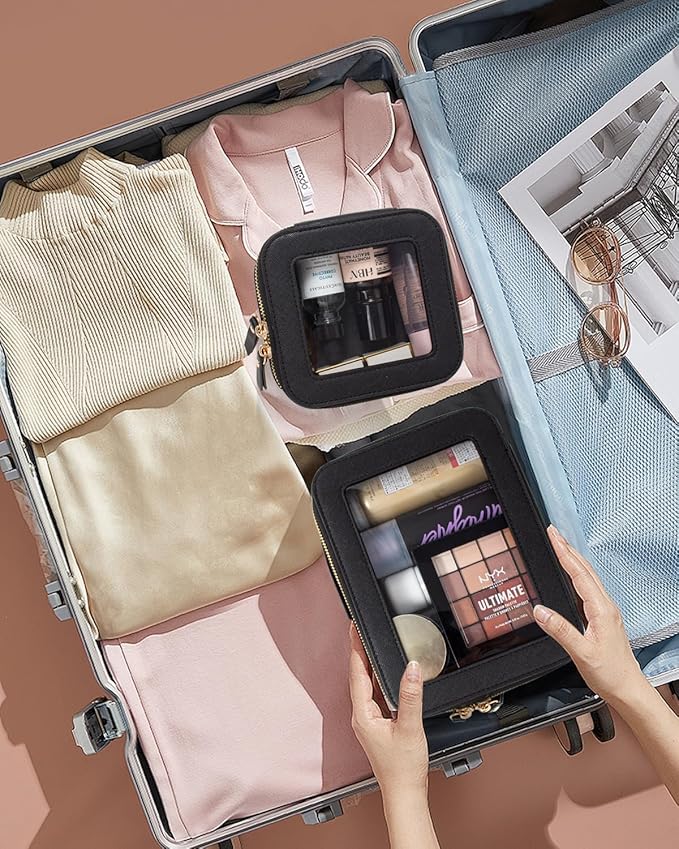 KOTORA Small Makeup Bag for Purse Cute Travel Makeup Bag Clear Cosmetic Bag with Zipper, Car Make Up Bag Organizer Storage Traveling Car Accessories Travel Essentials for Women (Black)