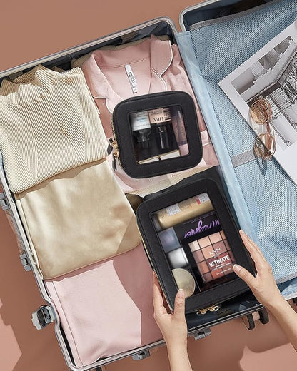 KOTORA Small Makeup Bag for Purse Cute Travel Makeup Bag Clear Cosmetic Bag with Zipper, Car Make Up Bag Organizer Storage Traveling Car Accessories Travel Essentials for Women (Black)