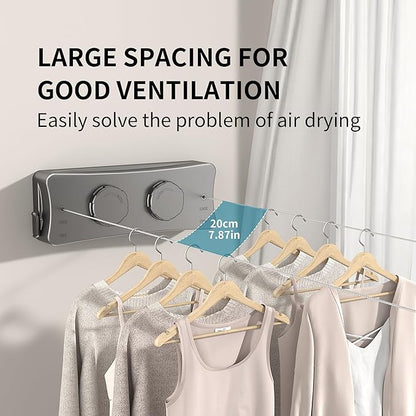JOOM Retractable Clothesline Heavy Duty Clothes Drying Laundry Line Wall Mounted Easy Hanging Clothes Drying Laundry Line Retracting Hanging Lock to Prevent Sagging (Two line,Grey)