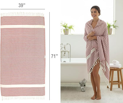 Bazaar Anatolia Turkish Beach Towel 100% Cotton Bath Towels 71x39 Quick Dry Sand Free Lightweight Large Oversized Mat Red - Made in Turkey