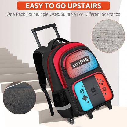 TILYTADLY Boys Rolling Backpack for Kids - Gamer Kids Rolling Backpack with Wheels for Elementary Middle School - Roller School Bookbag,HFHTDC Wheeled Travel Bag for Boys Aged 6-18