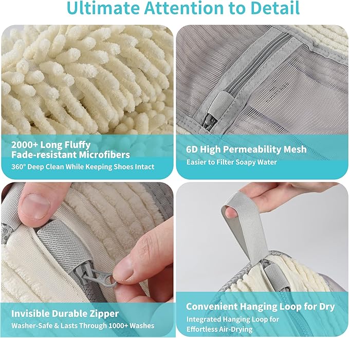 Shoe Washing Machine Bag: 2 pcs Shoe Bag for Washing Machine and dryer - Durable Zipper - 360° Deep Clean - Reusable laundry Bag for Sneaker/Slippers/Tennis/Runing Shoes & Insole(White)