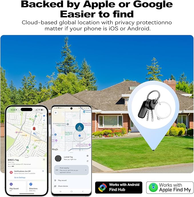 Eelexa Dual Platform (for iOS and Android) Smart Tag Tracker, 4 Pack Dual System Air Tracker Tag Compatible with Apple Find My or Google Find Hub APP, Keys Finder, Item Locator with Waterproof&Light