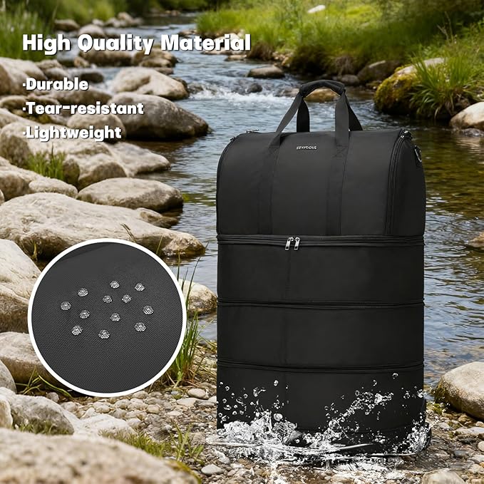 Collapsible Rolling Garment Bags, Large Rolling Duffle Bag with Wheels Convertible Travel Garment Bag for Men Women Carry On Garment Bag for Travel Suitcase Suit Business Travel Bag, Black