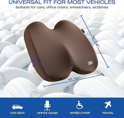 Skechers Memory Foam Seat Cushion,Ribbed Fabric Office Chair Cushion for Tailbone Pain Relief,Butt Pillow for Office Chair,Car Seat Cushion,Long Sitting Office Workers,and Car Drivers,Brown