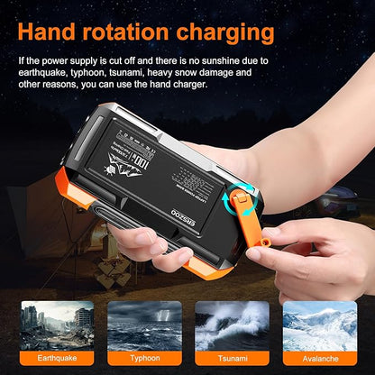 Solar Charger Power Bank 73200mAh, Portable Laptop Charger with 100W USB-C in/Output, Built-in Cables, Hand Crank Power Bank for Mobile Phones, Ideal for Outdoor Use with SOS/Strobe/Strong (orange)