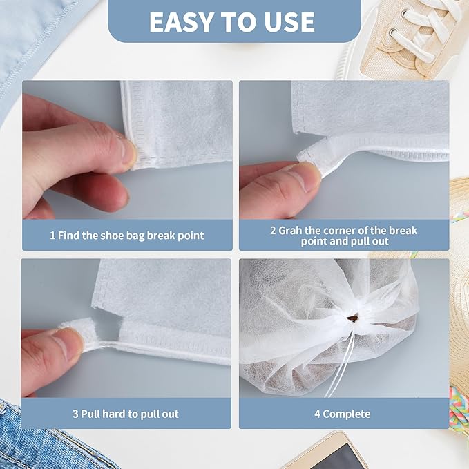 200 Pcs Dust Proof Shoe Bag, Non Woven Shoe Storage Bags for Men and Women, Drawstring White Shoes Pouch Storage for Travel (12.8 x 18.9 Inch)
