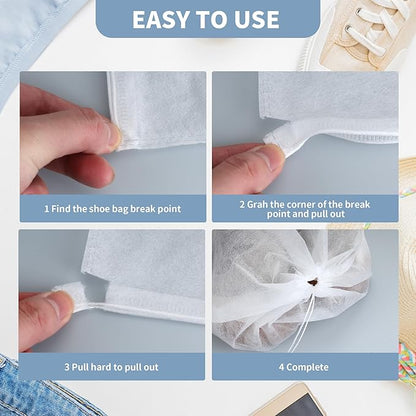 200 Pcs Dust Proof Shoe Bag, Non Woven Shoe Storage Bags for Men and Women, Drawstring White Shoes Pouch Storage for Travel (12.8 x 18.9 Inch)