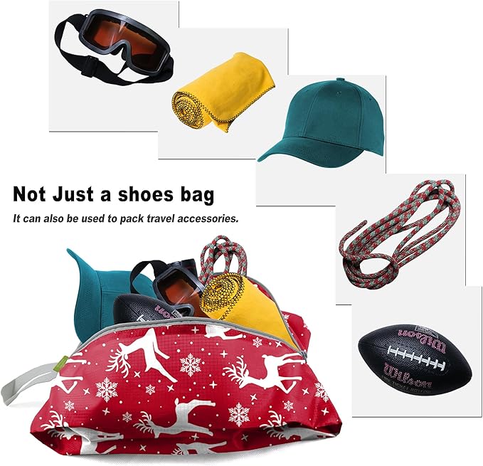 BeeGreen Christmas Shoe Bags 6 Pack for Travel with Handle, Packing Organizers for Suitcase and Luggage,Portable Nylon Storage Accessories for Vacations, Christmas Gifts for Women and Men