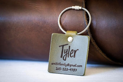 Personalized Leather Luggage Tag – Custom Engraved Travel Tag with Name & Address, Full Grain Leather, Handmade in USA, Gift for Travelers