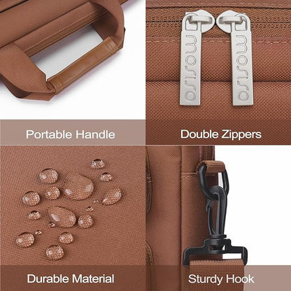 MOSISO Laptop Shoulder Bag 15.6 inch, 15-15.6 inch Computer Bag Compatible with MacBook Pro 16 inch, HP, Dell, Lenovo, Notebook with 2 Raised&1 Flapover&1 Horizontal Pocket&Handle&Belt, Caramel Brown