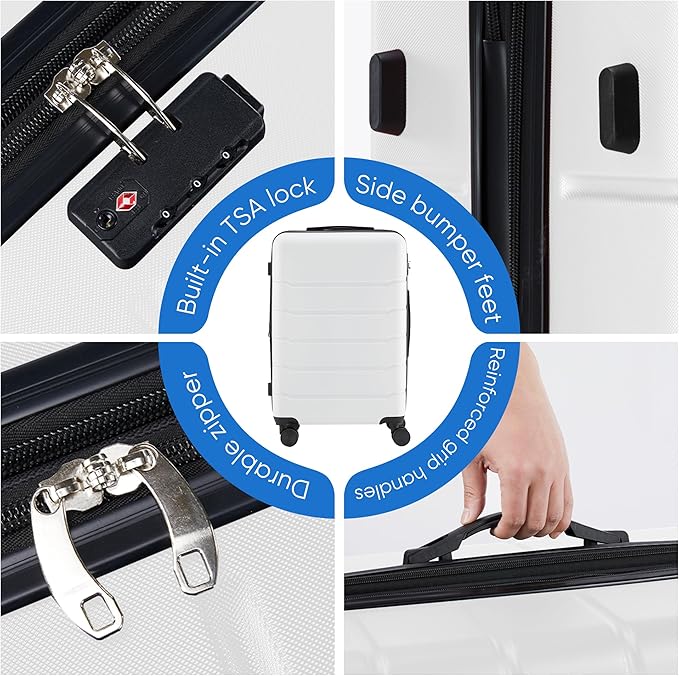 OLIXIS 24 Inch Luggage, Hardside Suitcase with Spinner Wheels, Lightweight ABS Hard Shell Checked Luggage, TSA Approved Lock, Expandable Medium Suitcase for Travel & Business–White