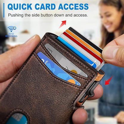 Wallet for Men with Money Clip Coins Pocket ID Window Gift Boxed,Slim Smart Front Pocket RFID Blocking Wallet Pop-up Card Holder in Magnetic Leather Flip 3.9"x 2.7"