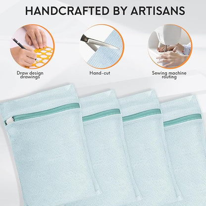 4 Piece Blue Small, Durable Organic Cotton Mesh Laundry Bag with Strong Zipper and Breathable Mesh, Delicate Laundry Bag for Underwear, Clothes, Pants and Socks