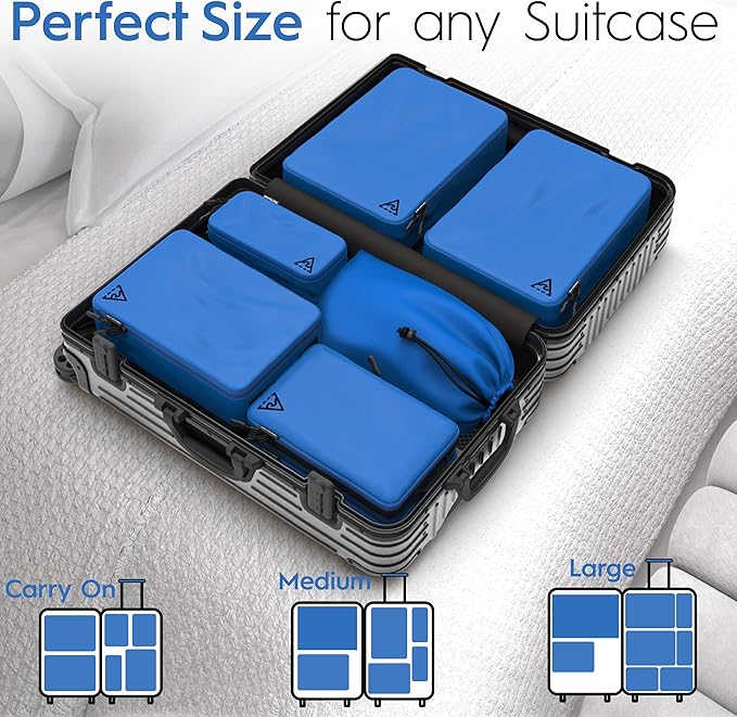 8-Piece Luxury Compression Packing Cubes & Bags for Travel – Maximize Space in Luggage with HybridMax Double-Capacity Design, 50 Luggage Tags, Deluxe Set, Lifetime Satisfaction Suitcase Organizer Bags