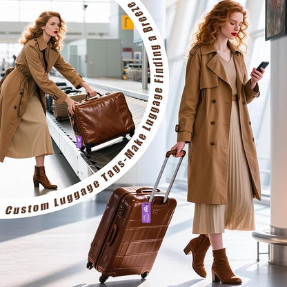 4 PCS Personalized Luggage Tags for Suitcases, Custom Aluminum Luggage Tags for Bags and Backpacks, Waterproof & Heavy Duty Personalized Metal Name Tags for Travel (Purple)