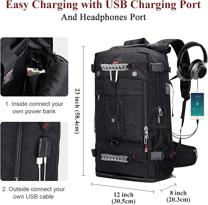 WITZMAN Travel Backpack for Men and Women Convertible Duffle Luggage Bag fit 17 Inch Laptop Carry On Bags for Airplane (B681 Black)