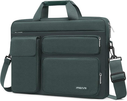 MOSISO Laptop Shoulder Bag 15.6 inch, 15-15.6 inch Computer Bag Compatible with MacBook Pro 16 inch, HP, Dell, Lenovo, Notebook with 2 Raised&1 Flapover&1 Horizontal Pocket&Handle&Belt, Emerald Green