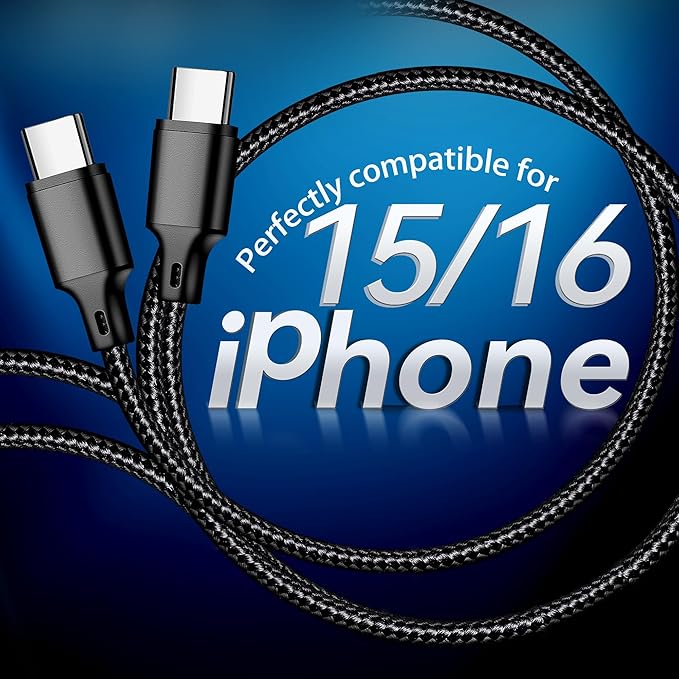 USB C to USB C Charger Cable, 5 Pack [3/3/6/6/10ft] Type C Fast Charging Cord High Data & Transfer Wire Compatible for iPhone 17/16/15 Plus/Pro Max iPad Pro Air Ps5 Controller Samsung Galaxy(Black)