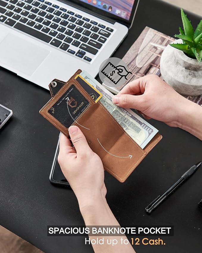 Men's Slim Wallet, Brown 3.0, 100% Full Grain Leather, RFID Protected, Airtag Wallet Holder, 3" L x 4" W x 0.8" H