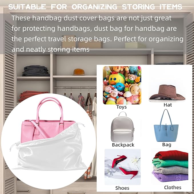 12 Pack Dust Bags For Handbags Travel Storage Pouch, Purse Dust Bags For Storage, Silk Dust Covers With Drawstring For Purse Shoes Boots