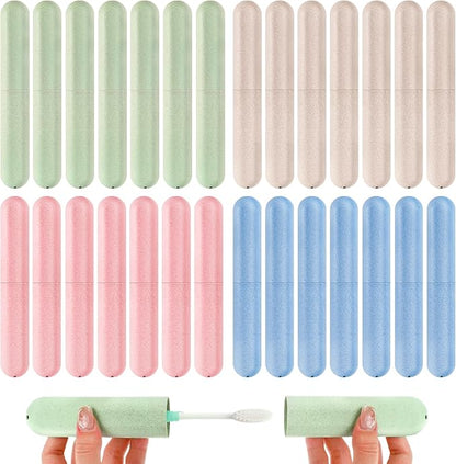 28 Pack Travel Toothbrush Holder,Travel Toothbrush Case,Portable Breathable Toothbrush Container,Dust-Proof Plastic Toothbrush Holders for Travel Camping Trips School Home(4 Colors)