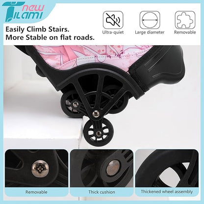 NEW TILAMI 18 Inch Rolling Backpack with Wheels for Girls Boys Kids Laptop Backpack School Travel, Pink Flowers