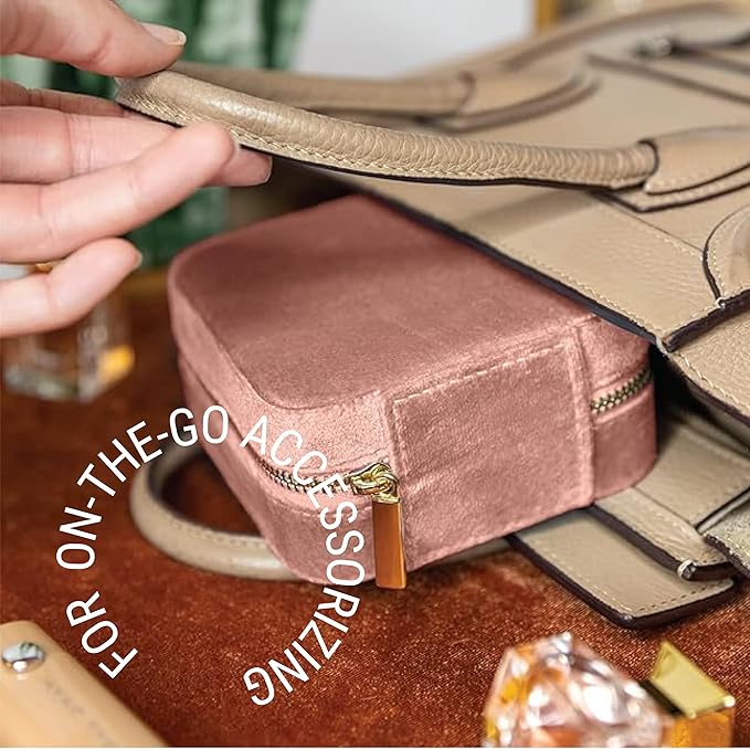 Benevolence LA Plush Velvet Jewelry Box | Travel Jewelry Case Organizer with Mirror | Featured in Oprah's Favorite Things | Best Gifts For Daughter, Girlfriend, Mom | Gifts For Her - Dusty Pink