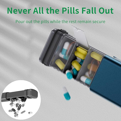 7 Day Weekly Metal Pill Organizer Travel, Kursoaya Premium Aluminum Daily Pill Box, Cute Portable Pill Case, Large Capacity Pill Holder for Supplements, Pills, Vitamins, Medicine (Matte Blue)