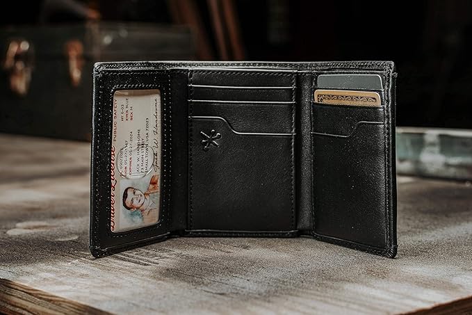 House of Jack Co. Eastwood RFID Trifold Wallet for Men, Double Bill Compartment, Full Grain Cowhide Leather Wallet, Black