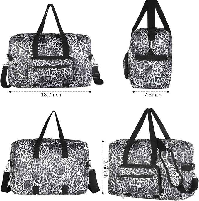 F.FETIVIN Travel Foldable Waterproof Duffel Bag - Lightweight Carry on Luggage Tote Duffel Bag(Leopard Print)