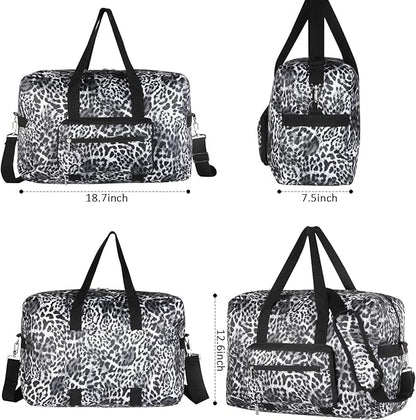 F.FETIVIN Travel Foldable Waterproof Duffel Bag - Lightweight Carry on Luggage Tote Duffel Bag(Leopard Print)