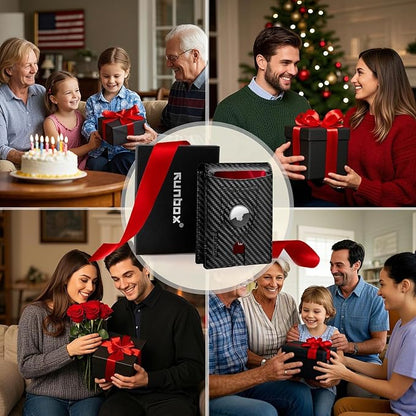 RUNBOX Wallet for Men Slim Rfid Leather 2 ID Window With Gift Box