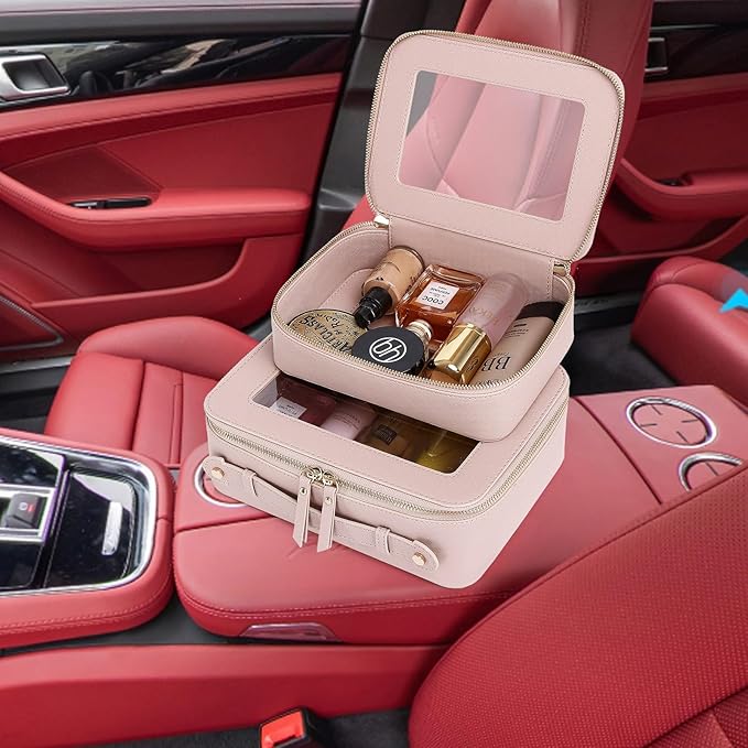 Pinkmik Clear Makeup Bag for Women Waterproof Travel Cosmetics and Toiletries Case Portable Makeup Oaganizer Bag Clear Car Bag with Zipper (Pink, M+L)