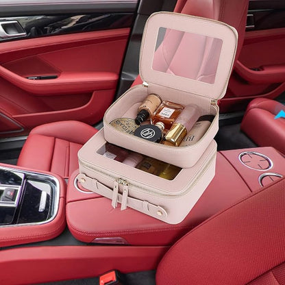 Pinkmik Clear Makeup Bag for Women Waterproof Travel Cosmetics and Toiletries Case Portable Makeup Oaganizer Bag Clear Car Bag with Zipper (Pink, M+L)