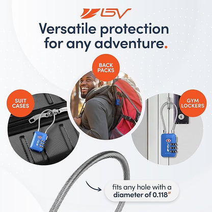 TSA Accpeted Luggage Travel Lock, Set-Your-Own Combination Lock for School Gym Locker, Luggage Suitcase Baggage Locks, Filing Cabinets, Toolbox, Case (Blue, 4 Pack)