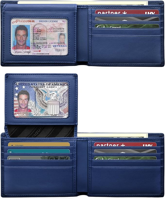 Genuine Leather Wallet for Men 12 Cards Mens Wallet Bifold Rfid Blocking with 2 ID Windows Card Holder Wallet with Gift Box