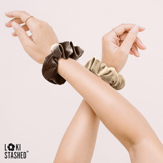 3-PACK Velvet Hair Tie Scrunchies for VSCO Girls & Women, THE ORIGINAL HIDDEN POCKET SCRUNCHIE with Zipper Pocket Storage, Accessories, Small Items, Keys, Money (Mocha Set)