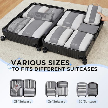 10 Set Compression Packing Cubes for Travel Essentials,Compressible Expandable Packing Cubes for Suitcase,OlarHike Luggage Organizer Bags for Travel,Handy Helper for Organizing Clothes(Gray)