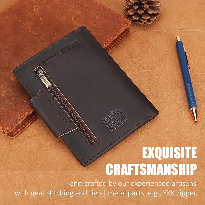 STAR VISTA Carmen Leather Passport Wallet, Dual Bifold Cash Pockets, RFID Blocking, ID Window, 6 Card Slots, Coin Pocket, SIM Slots, AirTag Slots, Dark Brown