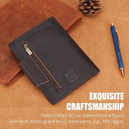 STAR VISTA Carmen Leather Passport Wallet, Dual Bifold Cash Pockets, RFID Blocking, ID Window, 6 Card Slots, Coin Pocket, SIM Slots, AirTag Slots, Dark Brown