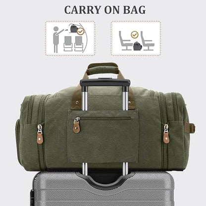 Gonex Canvas Duffle Bag 60L Travel Duffel Overnight Weekend Bag with Shoe Compartment (Army Green)