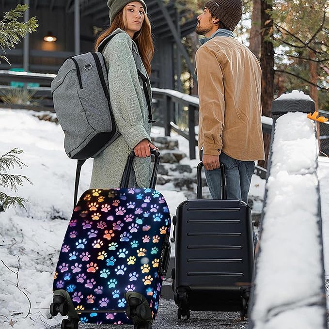 ANNA QUEEN Dragonfly & Floral Luggage Cover, Night Sky & Floral Design, Stretchable, Washable Travel Protector for 20-34 Inch Suitcases