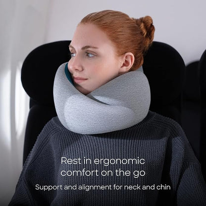 Ostrichpillow Go Neck Pillow, Travel Pillows for Airplanes, Premium Memory Foam Travel Pillow, 360º Ergonomic Design, Asymmetrical Sides, Travel Bag Included, Washable Modal Cover