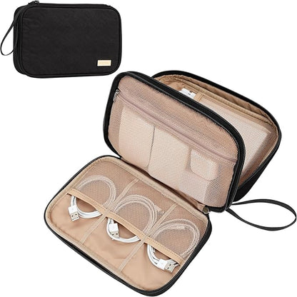 NISHEL Travel Cord Organizer Case, Double Layers Tech Electronic Bag, Essentials for Charger, Cable, Phone, Flash drive, Large, Black