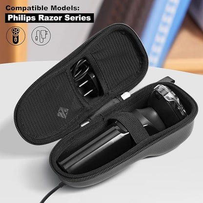 Razor Travel Case - Protective Holder for Philips Series S1000 S2000 S3000 S5000 S7000 S8000 S9000, Portable Charging, Durable, Waterproof, Compact Design for Men's Travel Essentials (Black)