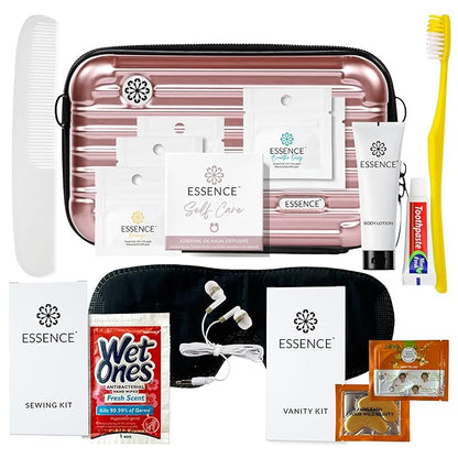 Essence Travel Amenity Kit - Compact Wellness Organizer with 5 Nasal Diffusers + 9 Traveler Comfort Essentials for Flights, Hotels & Adventures - Wearable Aromatherapy Self-Care On the Go