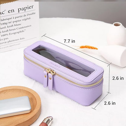 Aveniee Clear Makeup Brush Bag, Slim Brush Holder Cosmetic Case, Small Travel Toiletry Bag for Women, Thin Make up Bags with Dual Zipper, Cute Travel Essentials Srorage Bag.Lilac