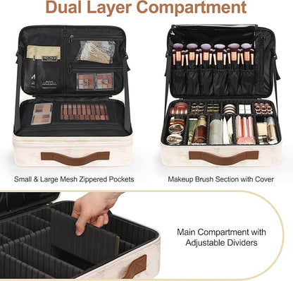 Relavel Large Makeup Case, Professional Makeup Artists Bag with Adjustable Dividers, Waterproof & Portable Train Case Storage Organizer Box with Shoulder Strap